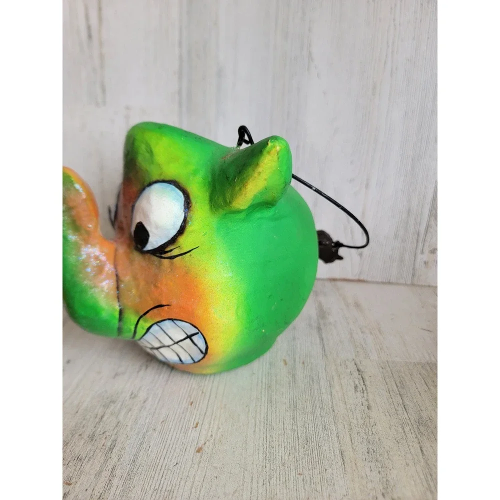 Vintage paper mache goblin gremlin candy bucket Halloween home unique